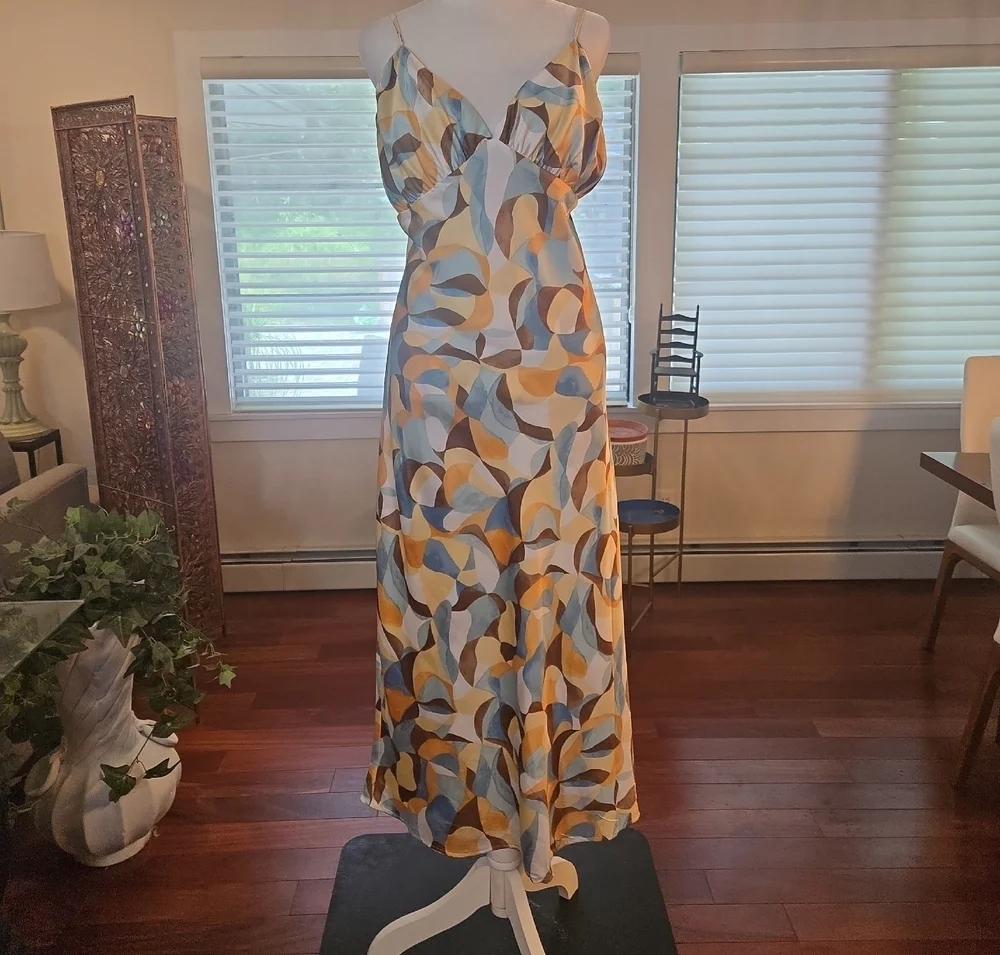 Abercrombie & Fitch Ruched Sleeveless Multicolor Maxi Slip Dress Size Large